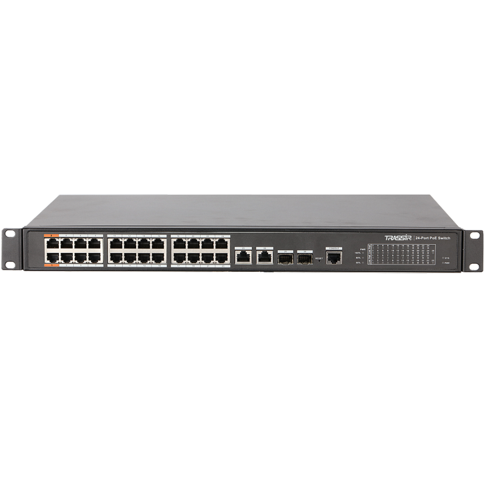 Managed 24-port PoE Switch TRASSIR TR-NS2226-360-24PoE with Hi-PoE, up to 250 m