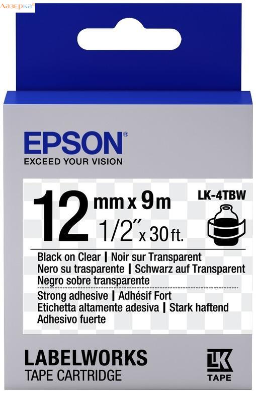 Epson LK-4TBW Tape | C53S654015 12мм оригинальная лента для наклеек 9 м, черный на прозрачном