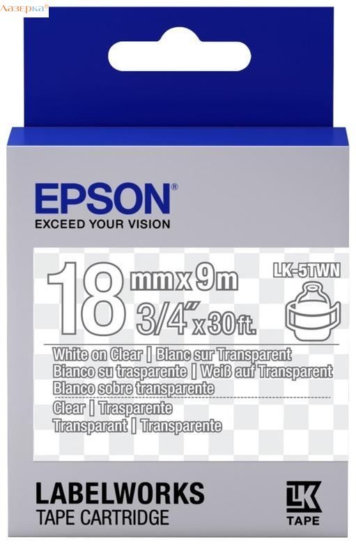Epson LK-5TWN Tape | C53S655009 18мм оригинальная лента для наклеек 9 м, белый на прозрачном