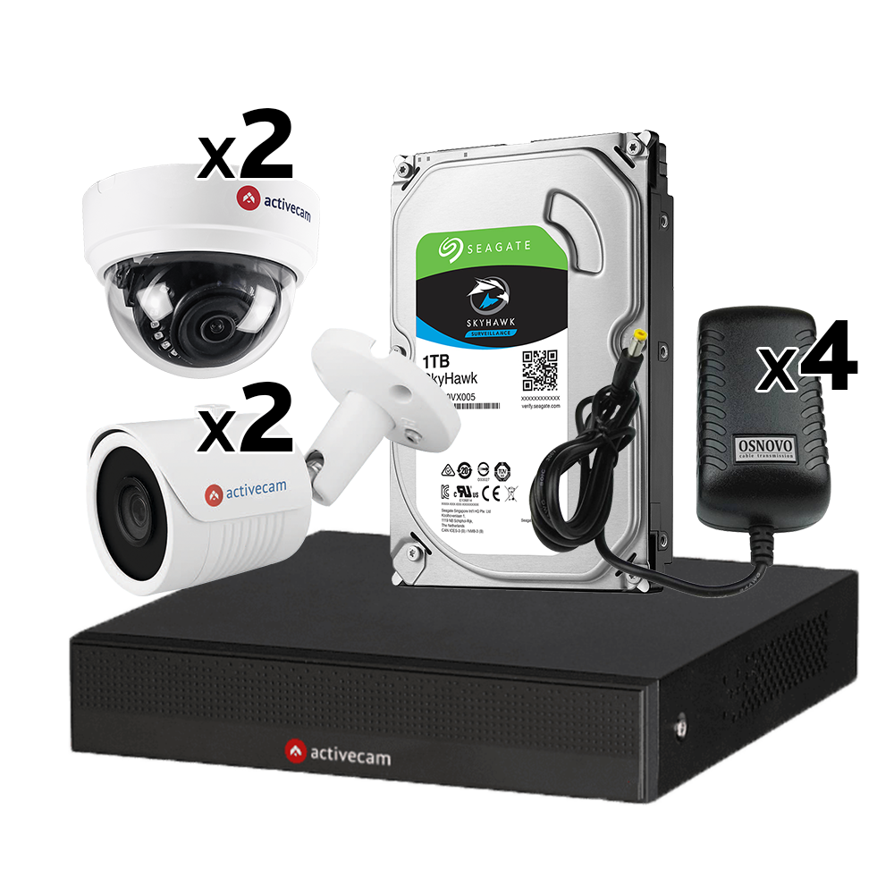 Аналоговый комплект видеонаблюдения на 4 камеры с разрешением 1 Мп
