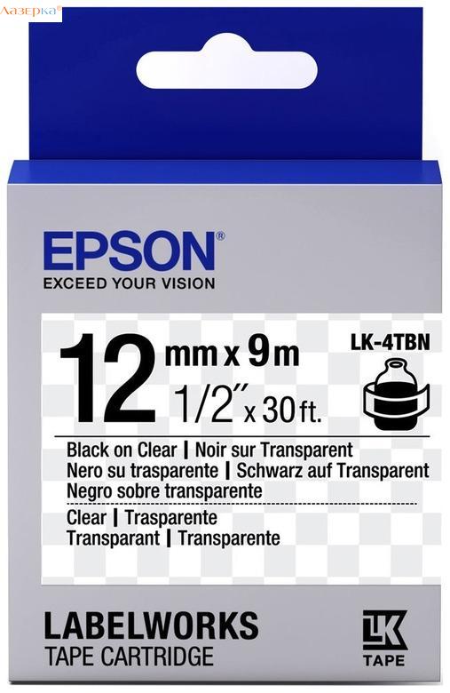 Epson LK-4TBN Tape | C53S654012 12мм оригинальная лента для наклеек 9 м, черный на прозрачном