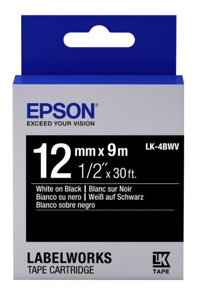 Epson C53S654009 оригинальная лента для наклеек ресурс печати - 9 метров, белый текст на черном фоне