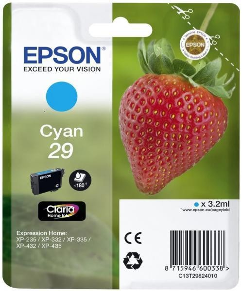 Epson C13T29824010 оригинальный струйный картридж ресурс печати - 3.2 мл, голубой
