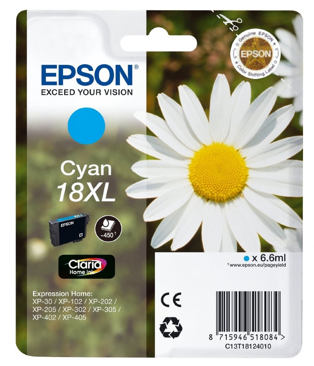 Epson C13T18124010 оригинальный струйный картридж ресурс печати - 470 страниц, голубой