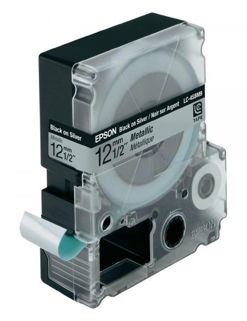 Epson C53S625414 оригинальная лента для наклеек ресурс печати - 9 метров, черный текст на серебряном металлике