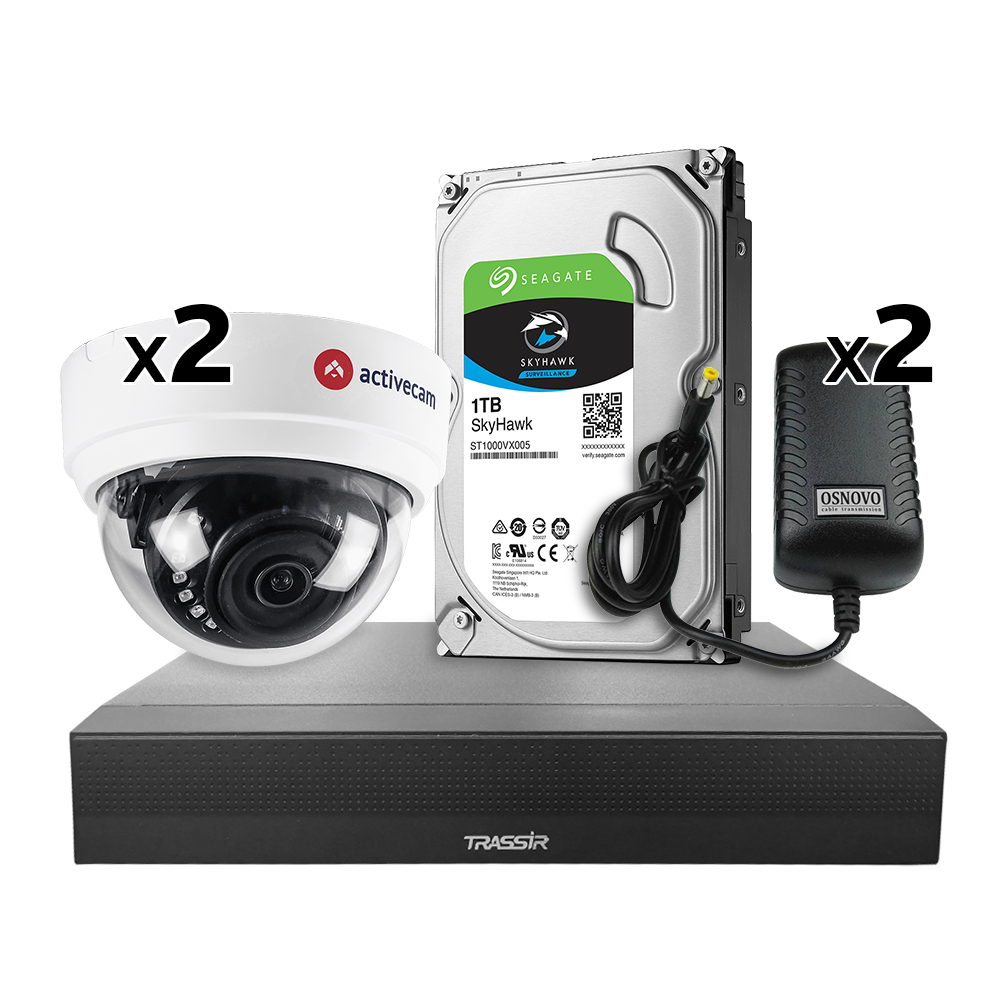 Аналоговый комплект видеонаблюдения на 2 камеры с разрешением 1 Мп