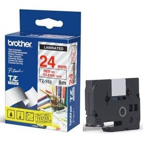 Brother TZ-152 оригинальная лента для наклеек ресурс печати - 8 метров, красный текст на прозрачном фоне