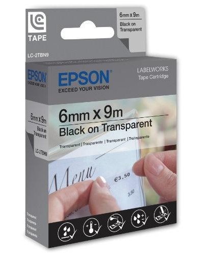 Epson C53S623403 оригинальная лента для наклеек ресурс печати - 9 метров, черный текст на прозрачном фоне